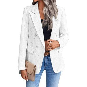 Mina Self Casual Blazers Women White  Christmas Fully-Lined Warm Fashion Jacket